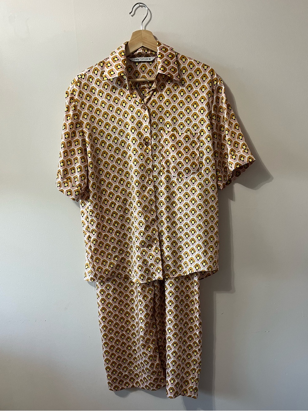 Zara Matching Satin Lounge Set: Pants and Short Set